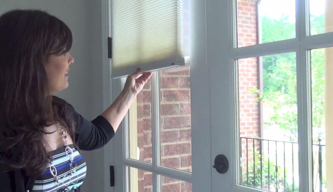 Diamondcell Light Filtering Cellular Shade Photo Gallery Blinds Customer Hollie Chose Sleek Cordless Bali Diamondcell Light Filtering Honeycomb Shades In Nl Frost 2402 To Give Her French Doors Privacy At Night