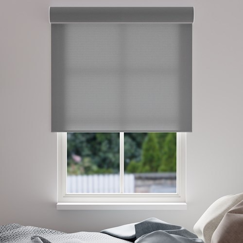 The Light Filtering Roller Shades in the Splendor Charcoal color with the 3in. Cassette Valance.