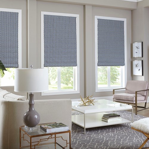 Choose the blackout liner for complete privacy. Roman Shade Color: Twirl China Blue FB15090A