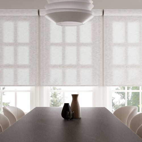The Light Filtering Roller Shades in the Brook White Sand color with the Large Cassette.