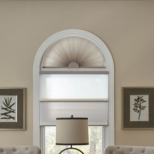 The day/night comes in cordless and corded. This option allows you to transform your shade into a sheer fabric and a privacy fabric. Paired with the light filtering arch. Privacy Color: Terra DC2105; Sheer Fabric: Breeze C5004