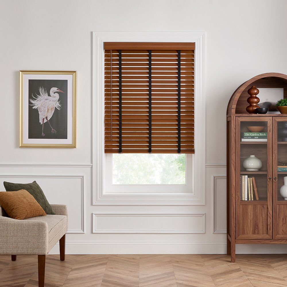 Color: Aspen Warm Cherry 136; Cloth Tape: Ebony; Headrail: Zen Valance