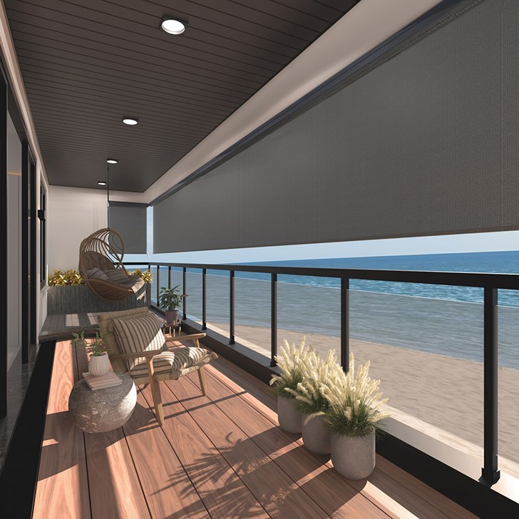 Outdoor Roller Shades in Pewter with Removable Wand