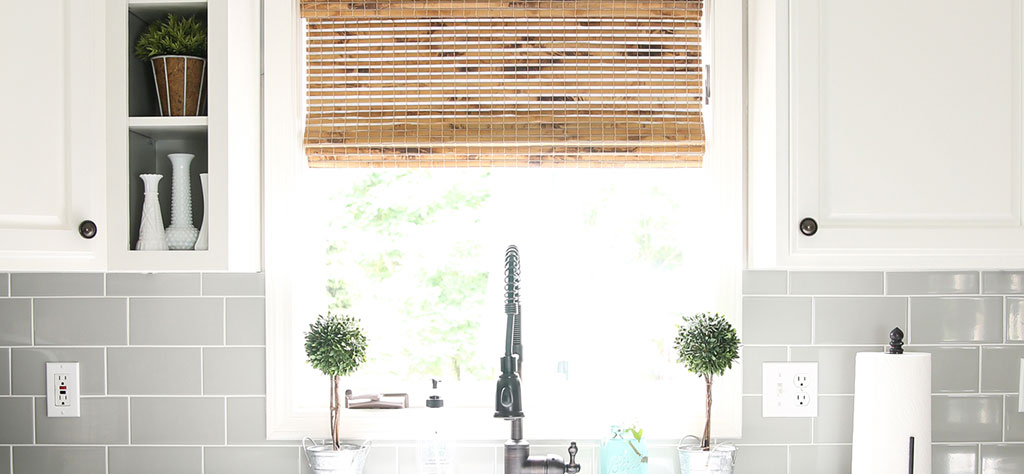 Give A Modern Farmhouse Kitchen Texture With Woven Wood Shades Modern Farmhouse Kitchen Gets A Dose Of Texture With Woven Wood Shades