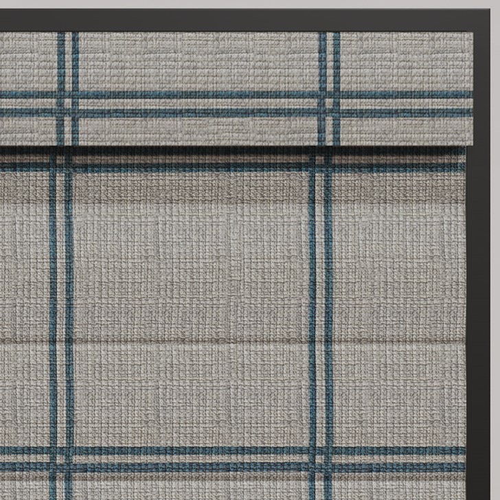 Color: Hartford Blue Basket; Lift: Cordless; Valance Style: Fabric; Shade Type: Plain Fold with Seams; Liner: Blackout in White