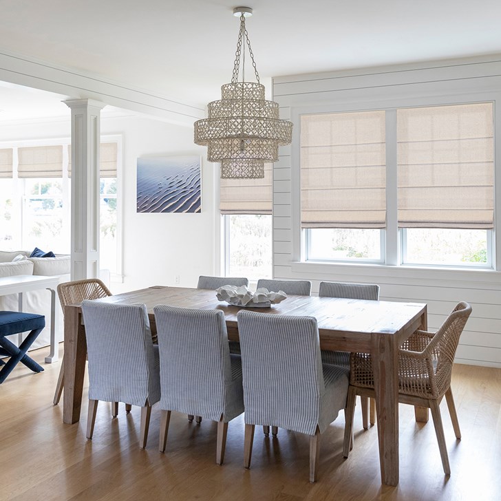 Color: Aveline Beige; Fold Style: Front Slat; Headrail: Waterfall; Liner: Light Filtering