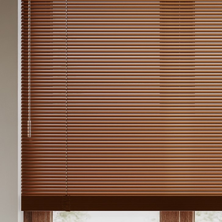 Color: Chocolate Brown A25355; Lift: Cordless; Headrail: Standard