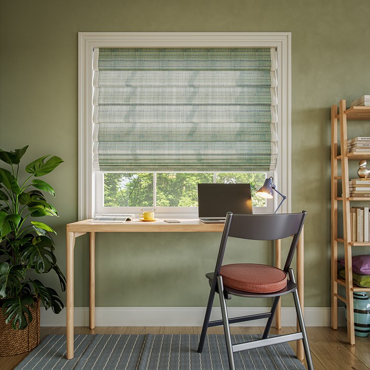 Color: Mercado Lagoon; Style: Hobbled Fold; Edge Binding: Magnolia