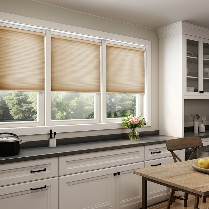 Color: Granola C2506; Hardware: 3058 White; Lift Type: Cordless Bottom Up