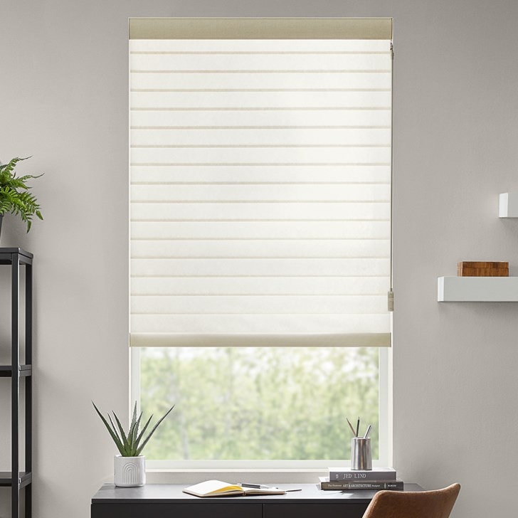 Color: Wheat S65BN322; Lift: Motor Wand in the Beige color; Headrail: Fabric Wrapped Cassette