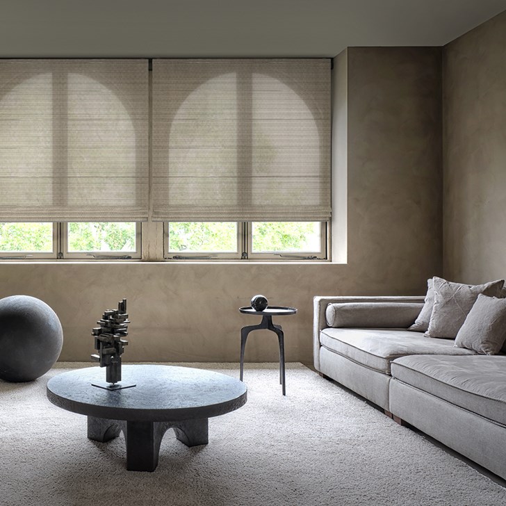 Color: Juno Coffee; Lift: Motorized; Liner: No Liner; Fold Style: Flat; Bottom Rail: Heat Sealed Hem Bar