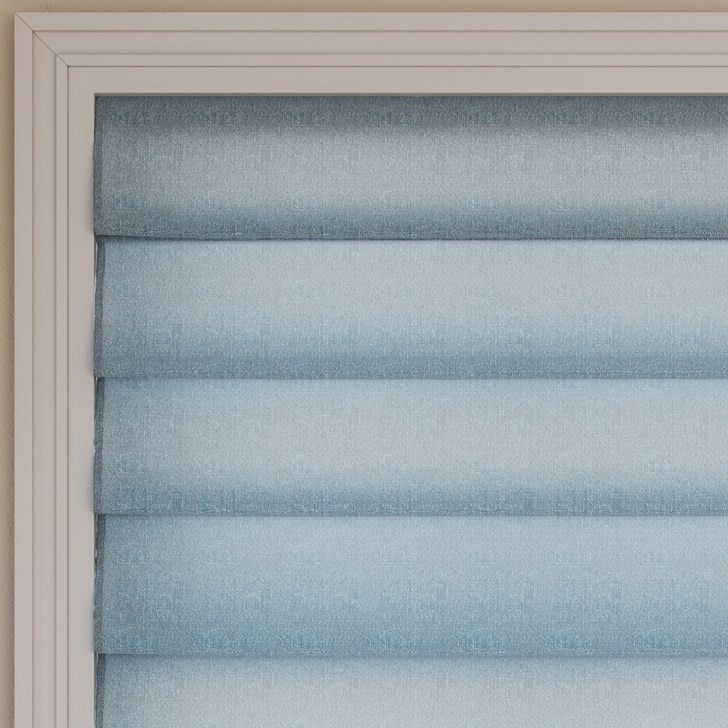 Color: Linenette Hyacinth CV133; Light Filtering Liner: White; Mount: Inside; Fold Style: Hobbled; Lift: Continuous Cord Loop in the White Plastic color;