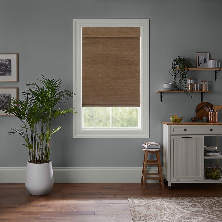 Color: Barcelona Sienna JUB014; Lift: Cordless; Light Control: Blackout Liner (Attached); Headrail: Flat