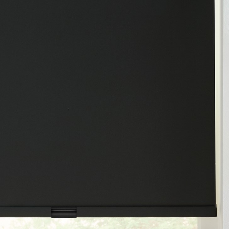 Color: Rocklin Jet R22; Lift: Motorized; Bottom Rail: Fabric Wrapped; Headrail: 3 Inch Square Aluminum Fascia in Black