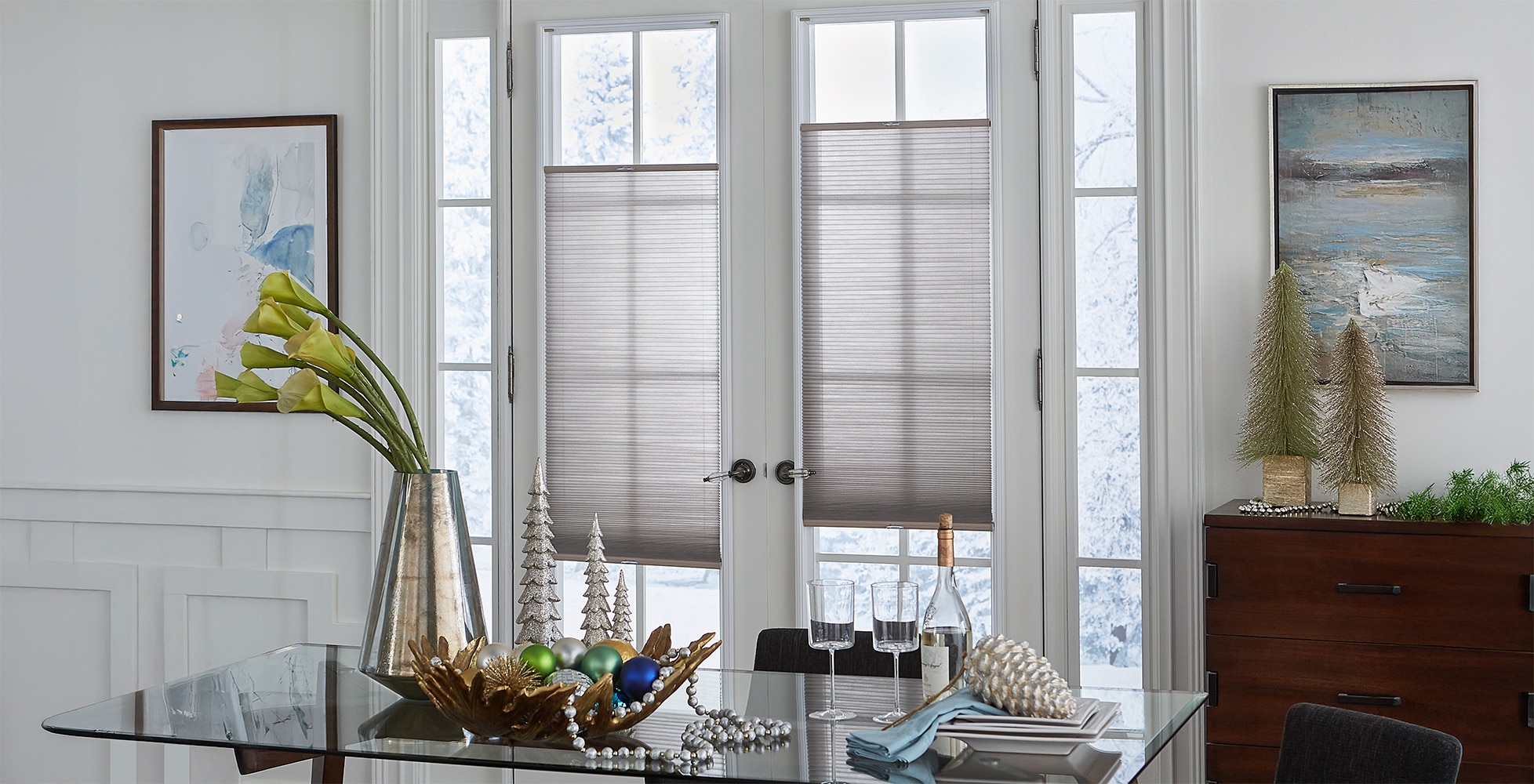 French Door Light Filtering Cellular Shades