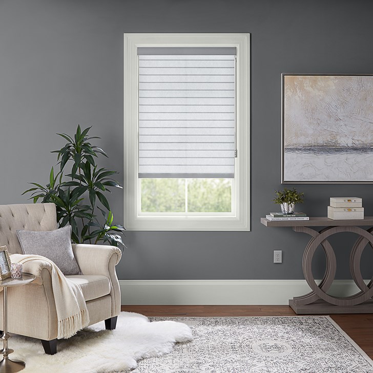 Color: Light Charcoal S70PN821; Lift: Motorized Wand in the Grey color; Headrail: Fabric Wrapped Cassette