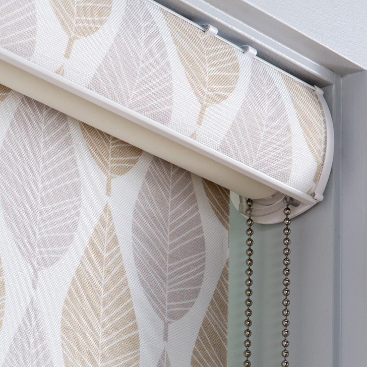 Color: Falling Leaves Autumn; Lift: Continuous Corded Loop Stainless Steel; Backing: Blackout; Valance: 3 In Fabric Covered Cassette