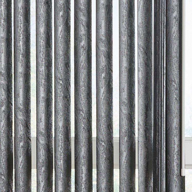 Color: Fresno Black FR-2056; Stack: 1 Way; Headrail: Marquee Valance; Trim Color: Black