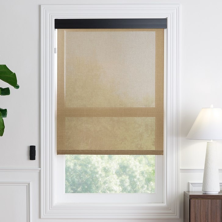 Color: Woodland 3% Olive 0200; Headrail: Black 3 Inch Fascia Valance; Bottom Rail: Sealed Hem Bar
