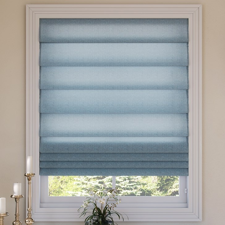 Color: Linenette Hyacinth CV133; Light Filtering Liner: White; Mount: Inside; Fold Style: Hobbled; Lift: Continuous Cord Loop in the White Plastic color;