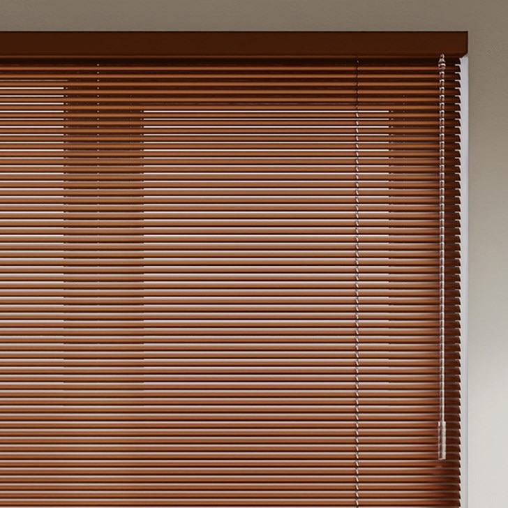 Color: Chocolate Brown A25355; Lift: Cordless; Headrail: Standard