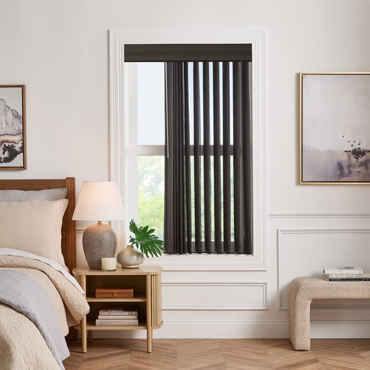 Color: French Voile Ebony LZ502; Headrail: 5 1/2 Inch Cornice