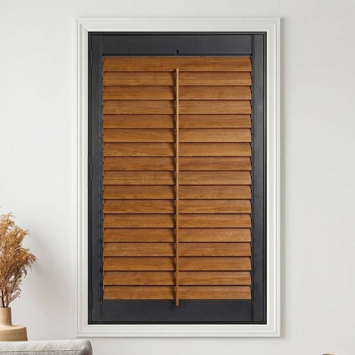 Frame Color: Midnight; Louver Color: Golden Oak