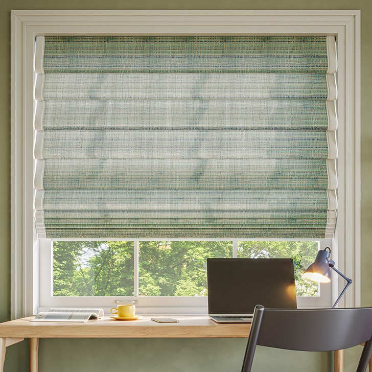 Color: Mercado Lagoon; Style: Hobbled Fold; Edge Binding: Magnolia