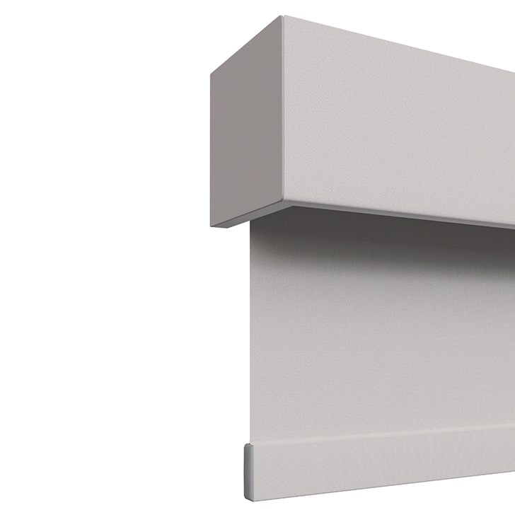 The Classic Blackout Roller Shades in the Monaco Rock Cliff color with the the 4 1/2in. Fabric Valance.