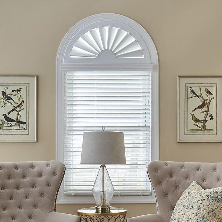 Movable arch in color True White 4196 with slats partially open.