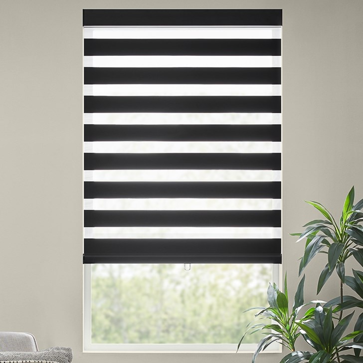 Color: Charron Black CHR05; Lift: Cordless; Headrail: Metal Square Cassette in the Black color; Bottom Rail: Rounded Bottom Bar with Pull Tab