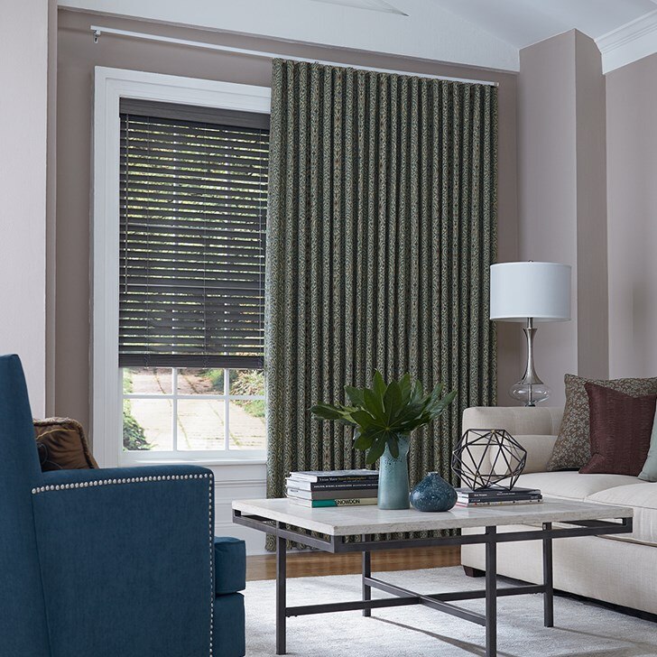 Perfect for large windows or sliding glass doors, try our Ripplefold Drapery. Shown here in the pattern Gali Oceanside