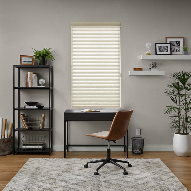 Color: Wheat S65BN322; Lift: Motor Wand in the Beige color; Headrail: Fabric Wrapped Cassette