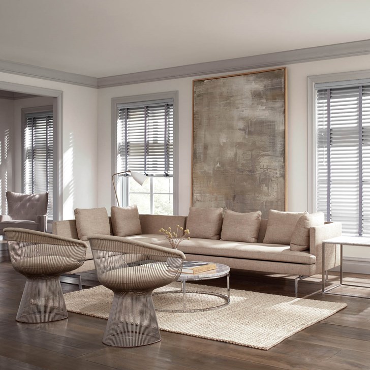 Color: Brushed Aluminum; Feature: Right Tilt Wand; Cloth-Tape: Slate