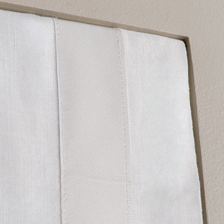 Color: Gent Bright White SW183; Opacity: Blackout; Liner: White; Fold Style: Standard Flat Fold Seamless; Banding: Magnolia; Lift: Cordless