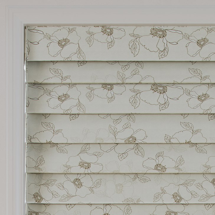 Color: Oleander Blossom; Style: Hobbled Fold; Liner: Blackout White; Headrail: 6 Inch Fabric Valance