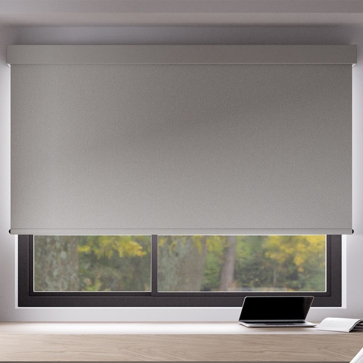 The Classic Blackout Roller Shades in the Monaco Rock Cliff color with the the 4 1/2in. Fabric Valance.