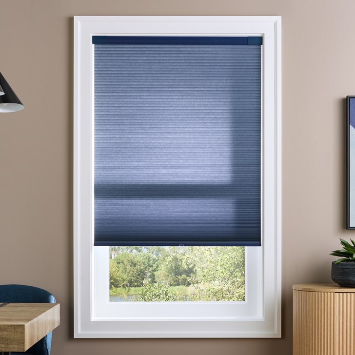 Color: Royal Blue H25047; Opacity: Light Filtering; Installation: No Drill; Lift: Cordless