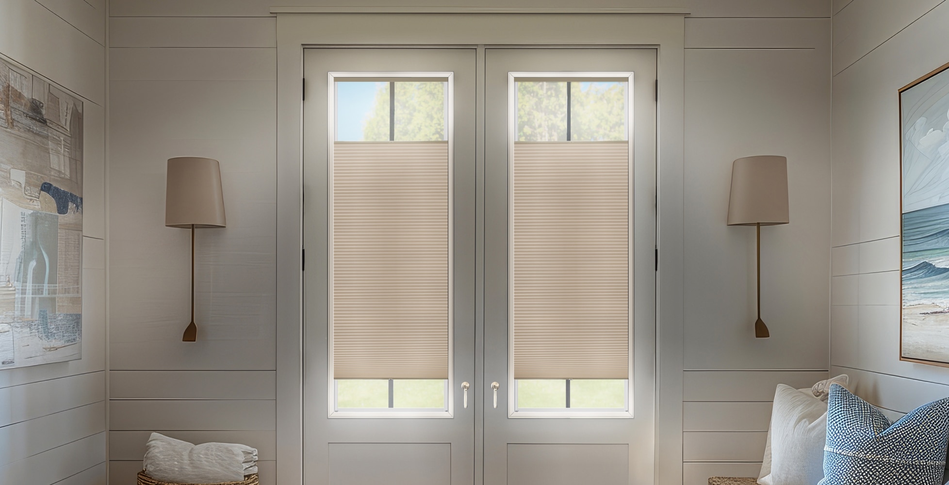 French Door Blackout Cellular Shades