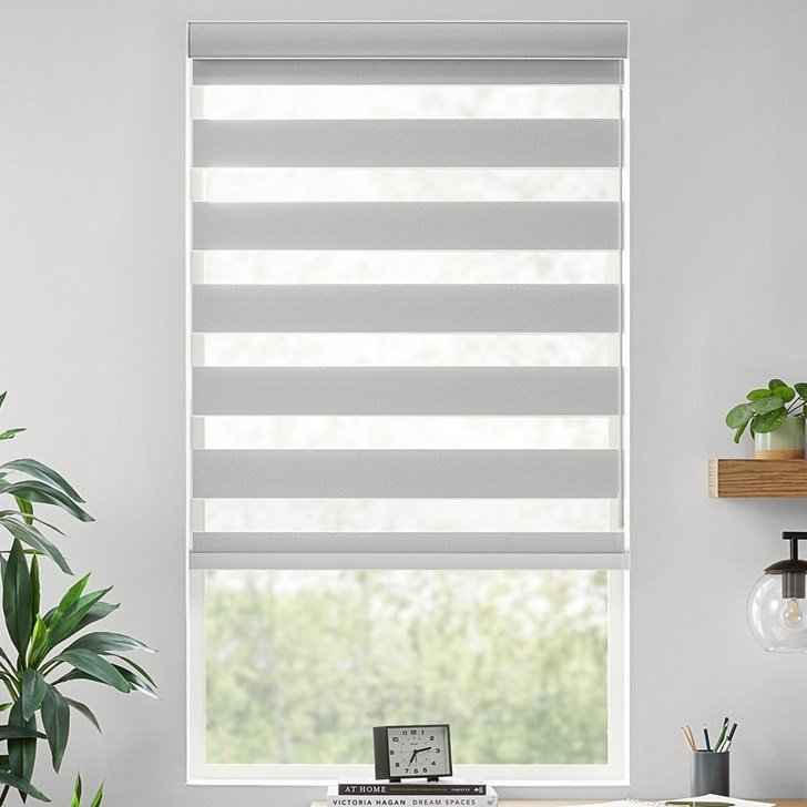 Color: Cloud Blackout; Lift: Motorized Wand; Headrail: Fabric Cassette Valance