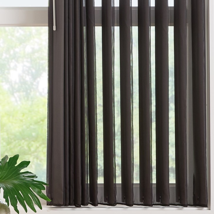 Color: French Voile Ebony LZ502; Headrail: 5 1/2 Inch Cornice