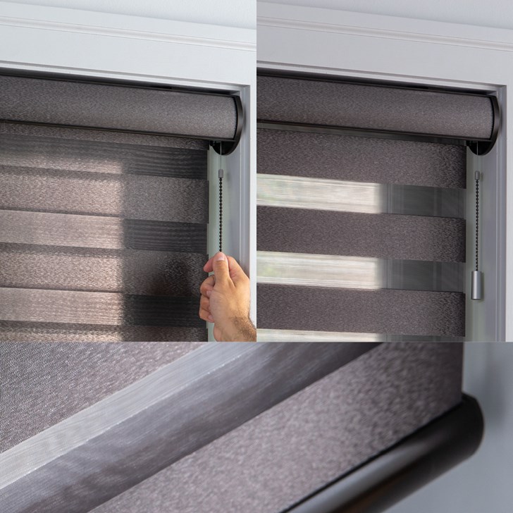 Color: Dazzle Platinum QV52; Lift: Motorized; Cassette: Semi Open with Fabric Insert