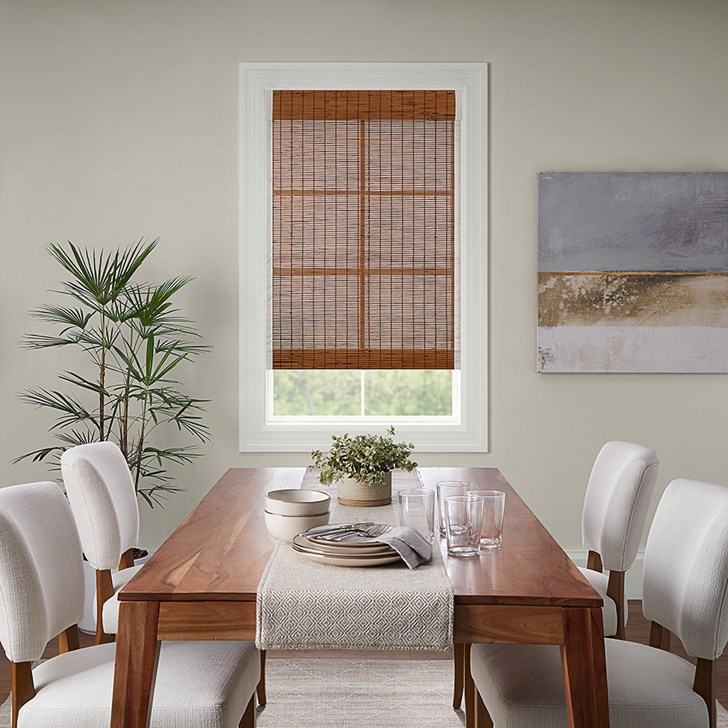 Color: Malay Umber E394; Lift: Cordless; Light Control: Light-Filtering (No Liner); Headrail: Flat; Edge Binding: 2 Inch White