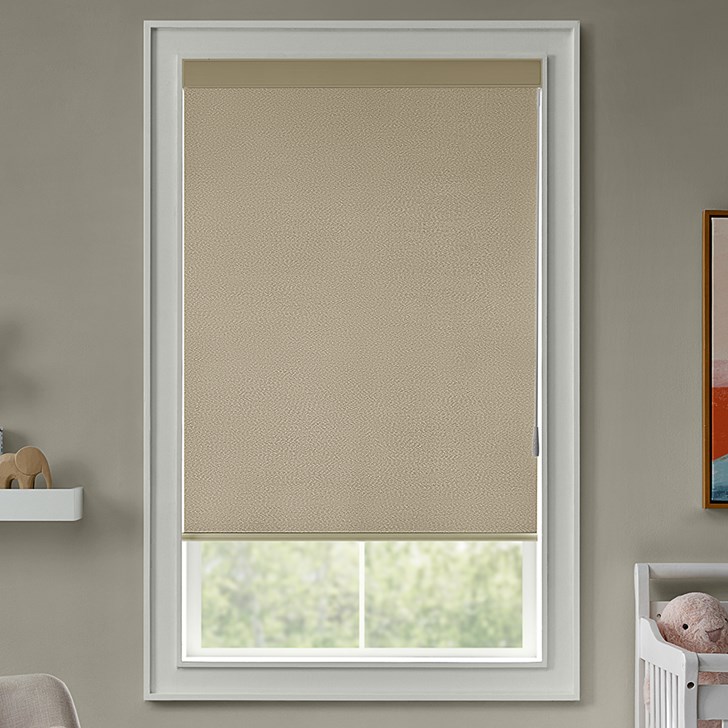 Color: Paramount Dove; Lift: Motorized Wand; Headrail: Cassette Valance; Bottom Rail: External Hem Bar