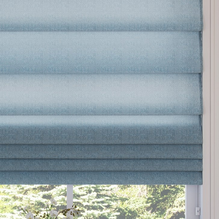 Color: Linenette Hyacinth CV133; Light Filtering Liner: White; Mount: Inside; Fold Style: Hobbled; Lift: Continuous Cord Loop in the White Plastic color;