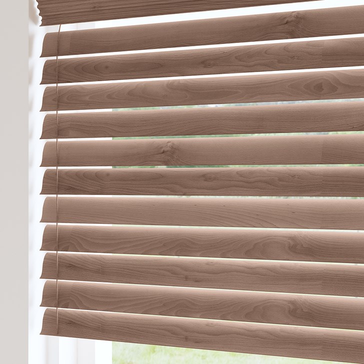 2 Inch Faux Wood Blinds in the English Chestnut color.