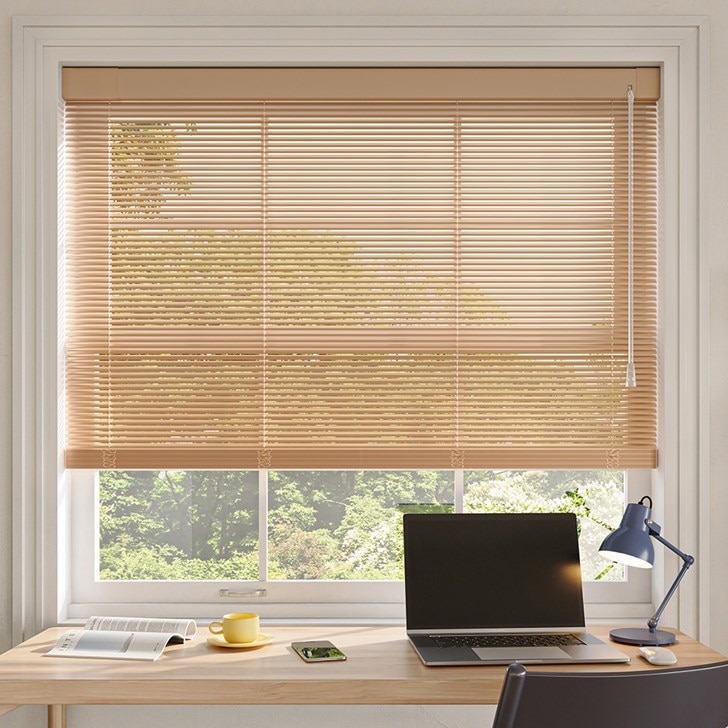 Color: Sand B25302; Lift: Cordless; Headrail: No Drill