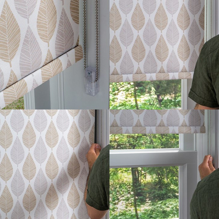 Color: Falling Leaves Autumn; Lift: Continuous Corded Loop Stainless Steel; Backing: Blackout; Valance: 3 In Fabric Covered Cassette