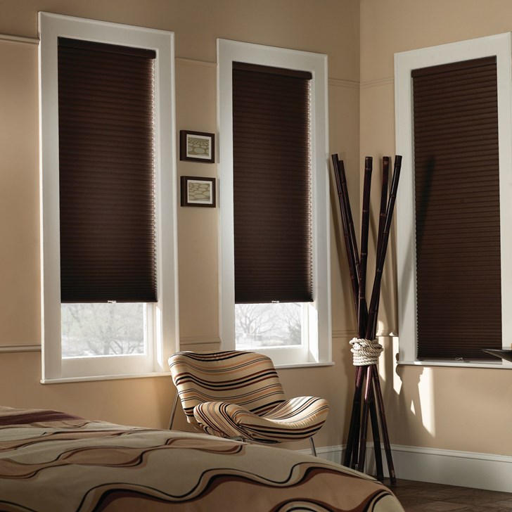 The Blinds.com Economy Cordless shade provides a clean look with no visible cords. Color: Espresso BO