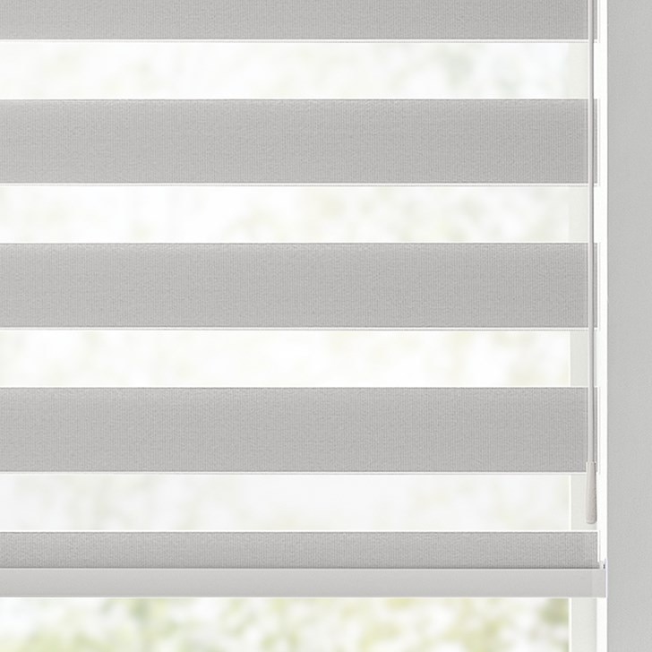 Color: Cloud; Lift: Motorized Wand; Light Control: Blackout; Headrail: Fabric Cassette Valance